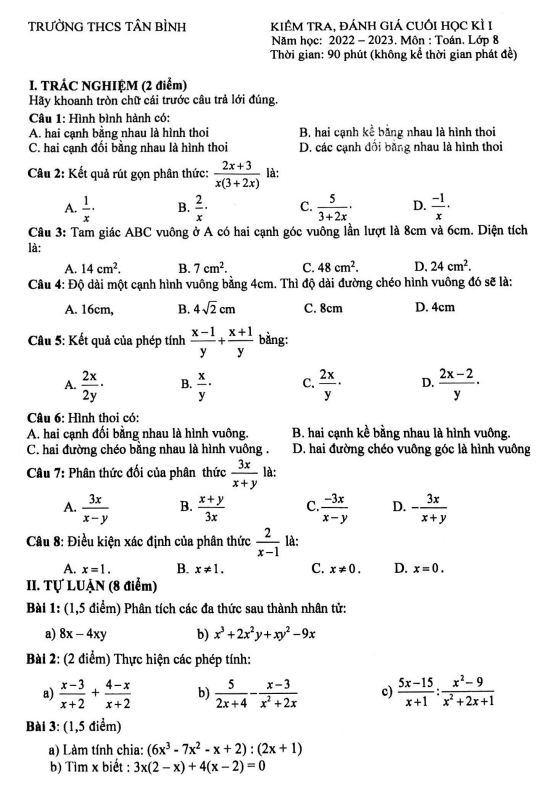 de hoc ki 1 hk1 lop 8 mon toan nam 2022 2023 truong thcs tan binh tp hcm d