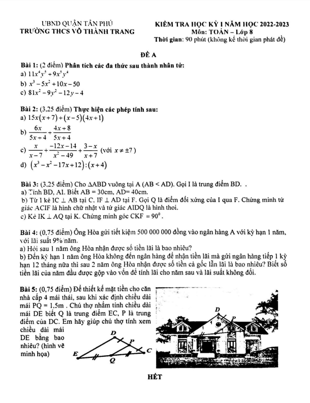 de hoc ki 1 hk1 lop 8 mon toan nam 2022 2023 truong thcs vo thanh trang tp hcm d