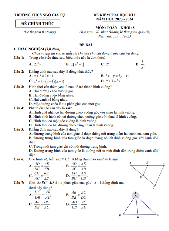 de hoc ki 1 hk1 lop 8 mon toan nam 2023 2024 truong thcs ngo gia tu hai phong d