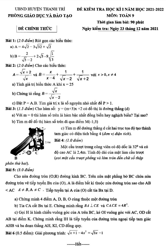 de hoc ki 1 hk1 lop 9 mon toan nam 2021 2022 phong gd dt huyen thanh tri ha noi d