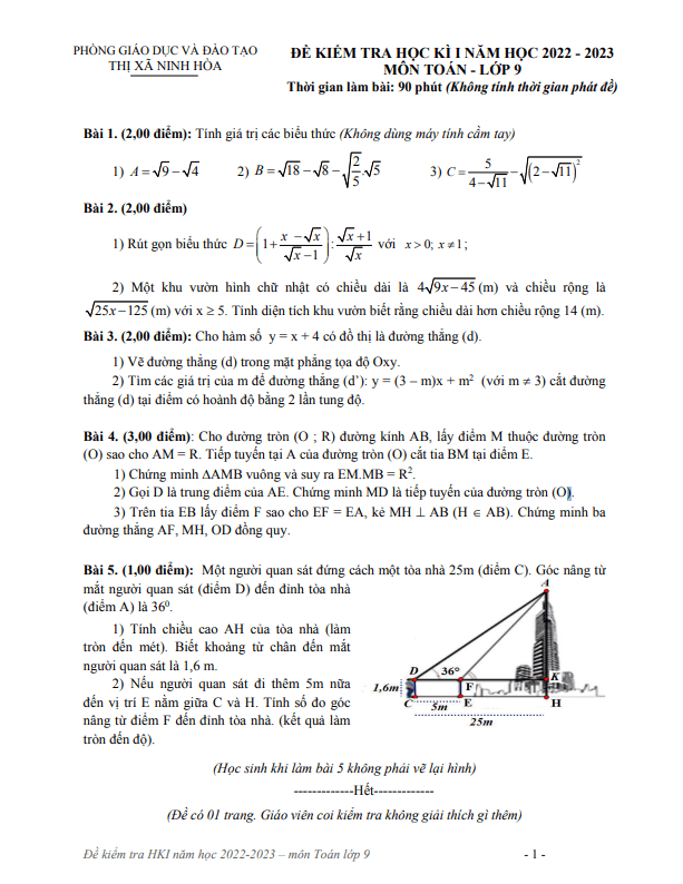 de hoc ki 1 hk1 lop 9 mon toan nam 2022 2023 phong gd dt ninh hoa khanh hoa d