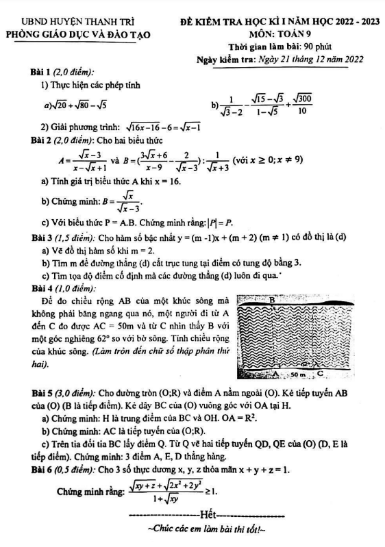 de hoc ki 1 hk1 lop 9 mon toan nam 2022 2023 phong gd dt thanh tri ha noi d