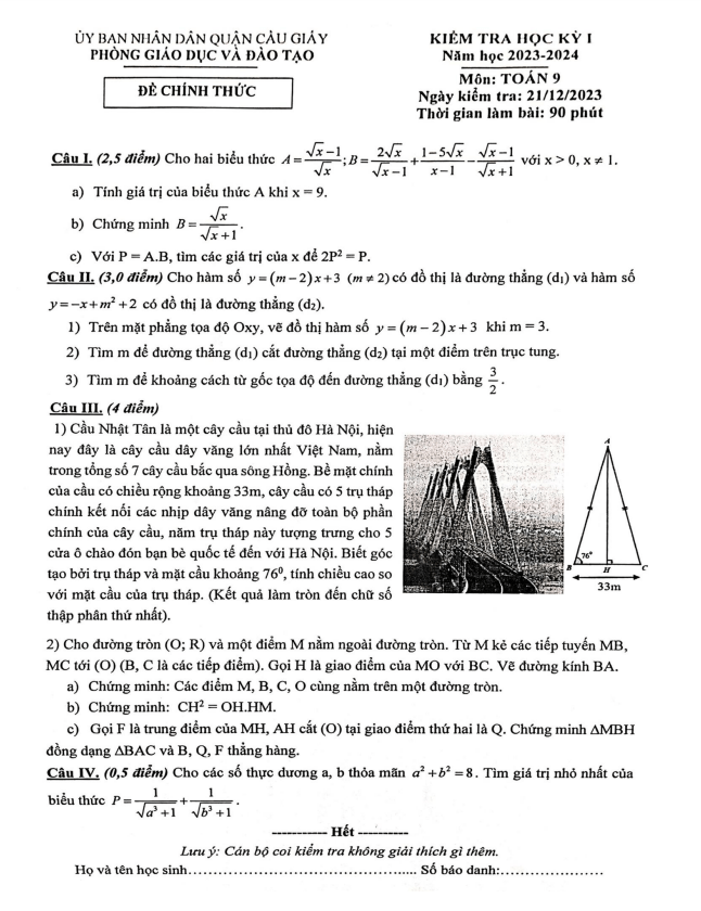 de hoc ki 1 hk1 lop 9 mon toan nam 2023 2024 phong gd dt cau giay ha noi d