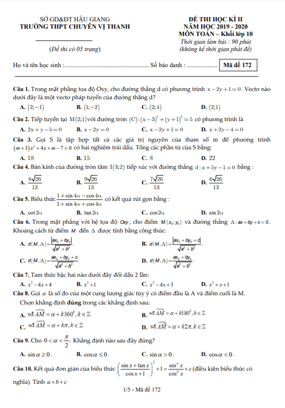de hoc ki 2 hk2 lop 10 mon toan nam 2019 2020 truong thpt chuyen vi thanh hau giang d