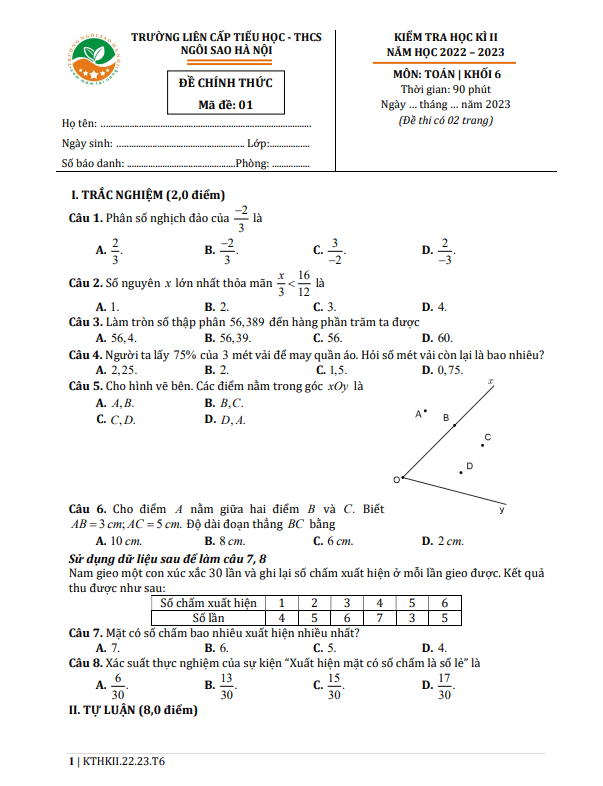 Đề học kì 2 (HK2) lớp 6 môn Toán năm 2022 2023 trường TH THCS Ngôi Sao Hà Nội 5 de hoc ki 2 hk2 lop 6 mon toan nam 2022 2023 truong th thcs ngoi sao ha noi d