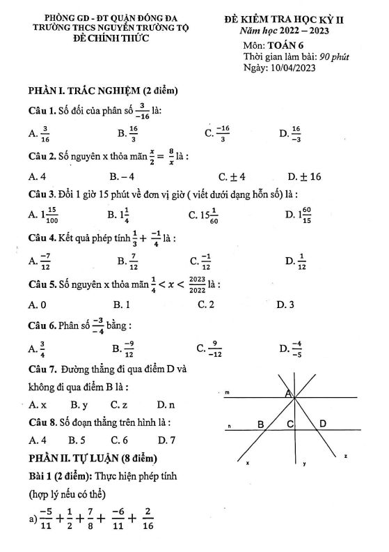 Đề học kì 2 (HK2) lớp 6 môn Toán năm 2022 2023 trường THCS Nguyễn Trường Tộ Hà Nội 4 de hoc ki 2 hk2 lop 6 mon toan nam 2022 2023 truong thcs nguyen truong to ha noi d