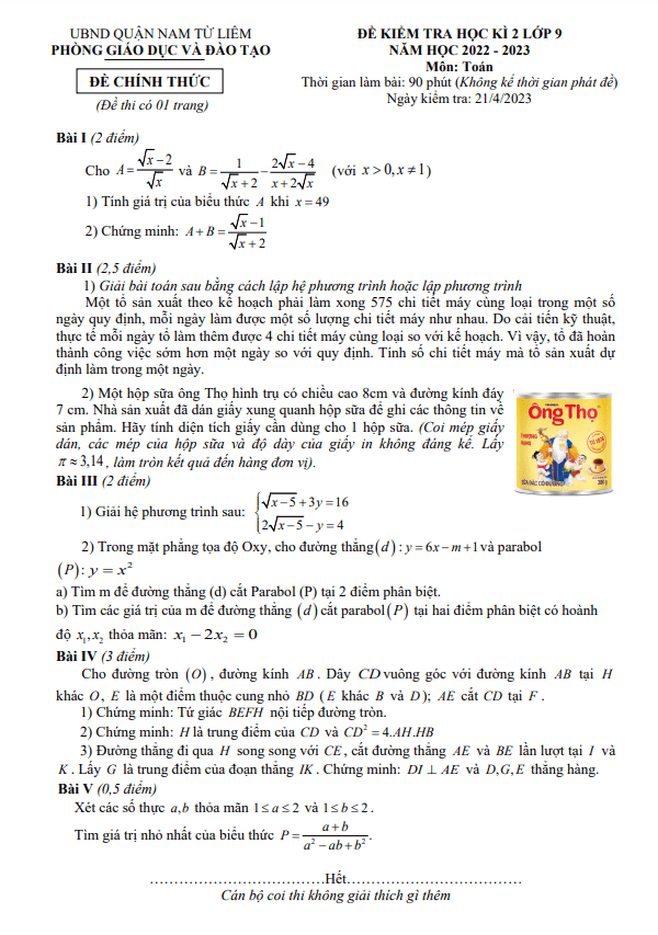 de hoc ki 2 hk2 lop 9 mon toan nam 2022 2023 phong gd dt nam tu liem ha noi d