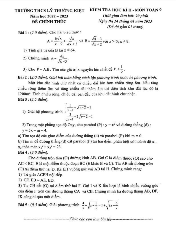 Đề học kì 2 (HK2) lớp 9 môn Toán năm 2022 2023 trường THCS Lý Thường Kiệt Hà Nội 7 de hoc ki 2 hk2 lop 9 mon toan nam 2022 2023 truong thcs ly thuong kiet ha noi d