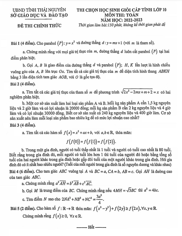 de hoc sinh gioi cap tinh lop 10 mon toan nam 2022 2023 so gd dt thai nguyen d