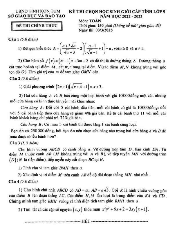 de hoc sinh gioi cap tinh lop 9 mon toan nam 2022 2023 so gd dt kon tum d