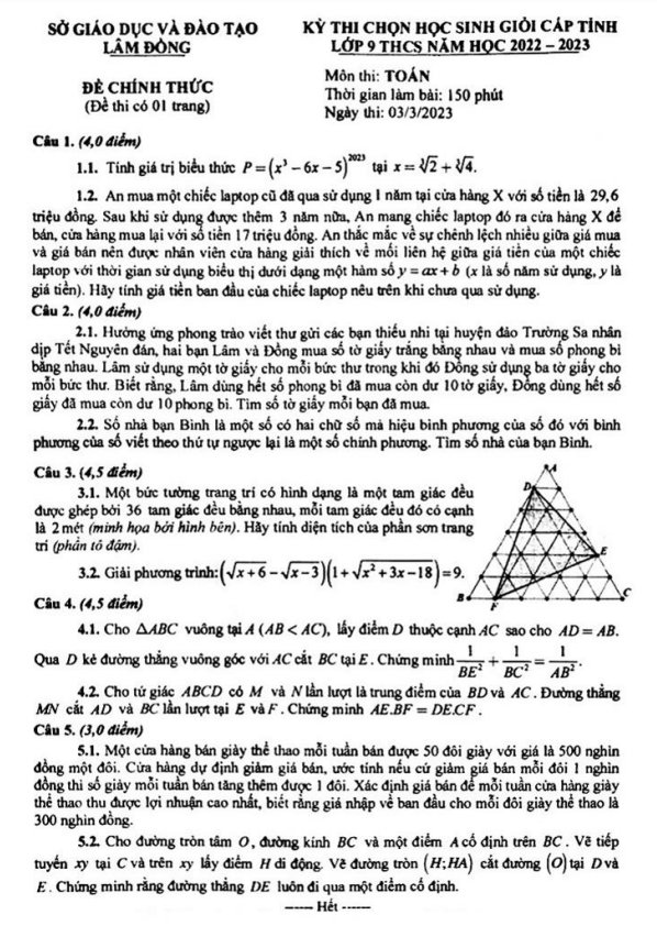 de hoc sinh gioi cap tinh lop 9 mon toan nam 2022 2023 so gd dt lam dong d