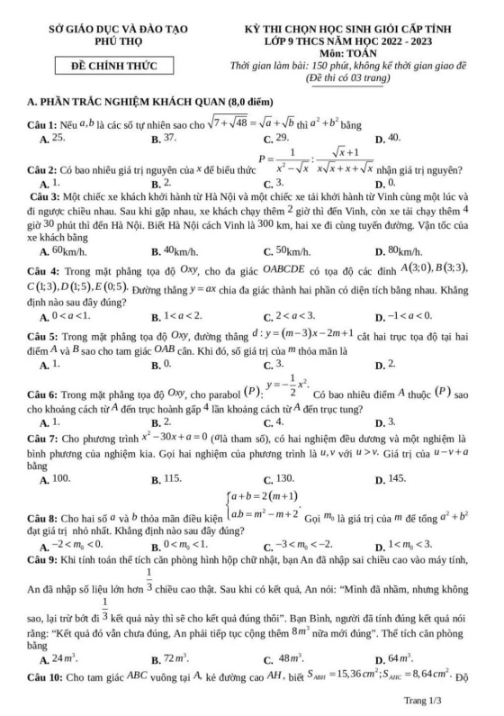 de hoc sinh gioi cap tinh lop 9 mon toan nam 2022 2023 so gd dt phu tho d