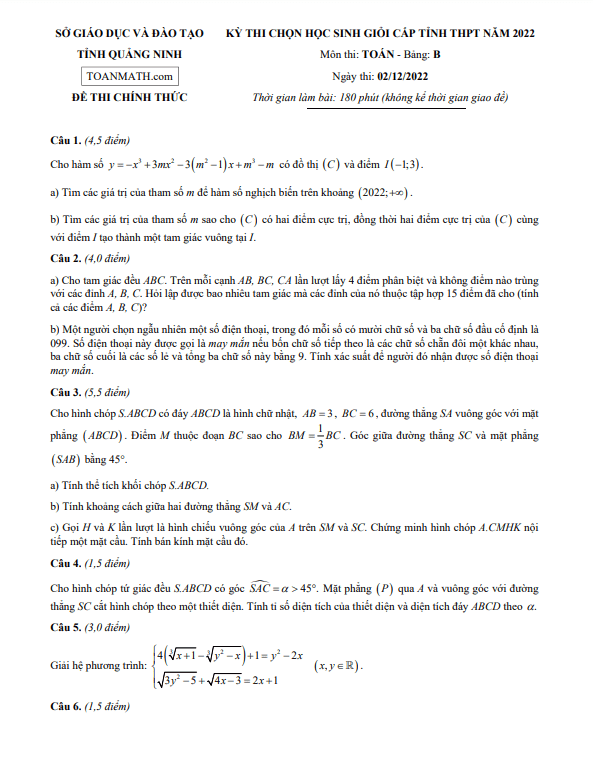 de hoc sinh gioi cap tinh toan thpt nam 2022 2023 so gd dt quang ninh d