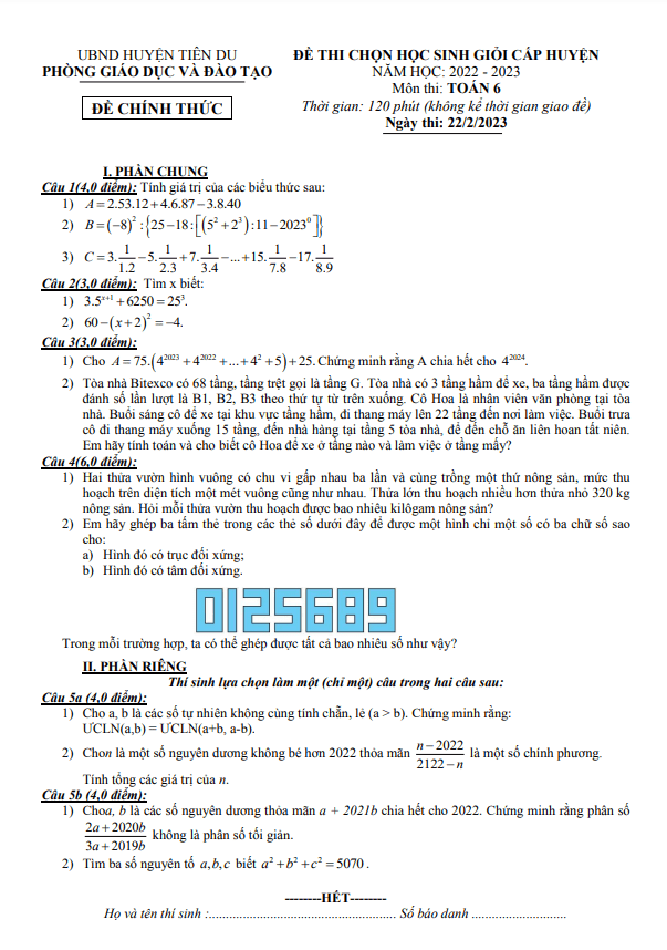 de hoc sinh gioi huyen lop 6 mon toan nam 2022 2023 phong gd dt tien du bac ninh d
