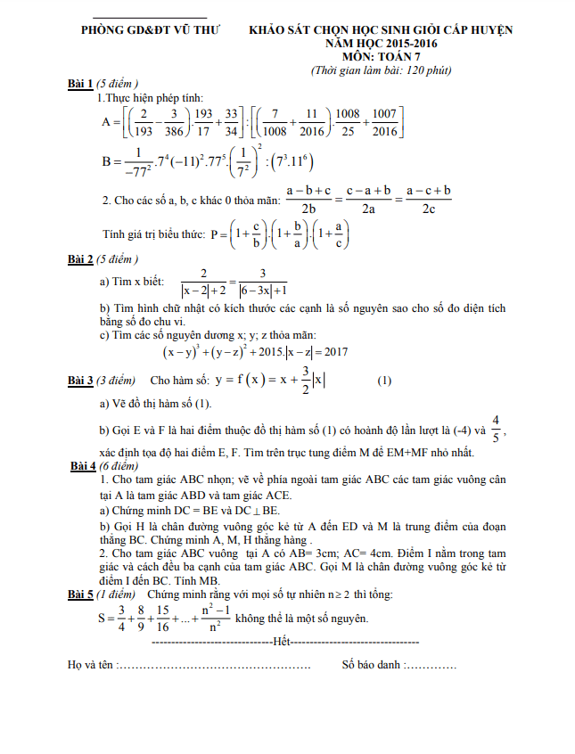 Đề học sinh giỏi huyện lớp 7 môn Toán năm 2015 2016 phòng GD ĐT Vũ Thư Thái Bình 5 de hoc sinh gioi huyen lop 7 mon toan nam 2015 2016 phong gd dt vu thu thai binh d