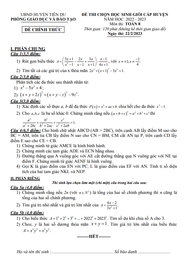 de hoc sinh gioi huyen lop 8 mon toan nam 2022 2023 phong gd dt tien du bac ninh d