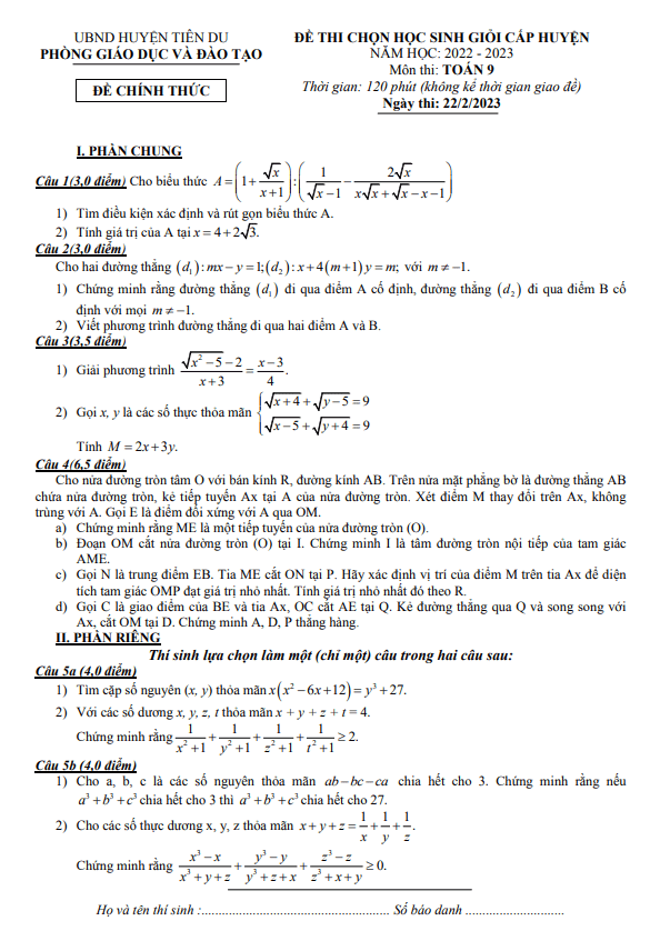 de hoc sinh gioi huyen lop 9 mon toan nam 2022 2023 phong gd dt tien du bac ninh d