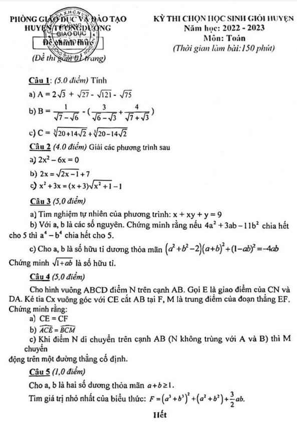 de hoc sinh gioi huyen lop 9 mon toan nam 2022 2023 phong gd dt tuong duong nghe an d
