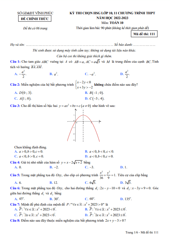 de hoc sinh gioi lop 10 mon toan thpt nam 2022 2023 so gd dt vinh phuc d
