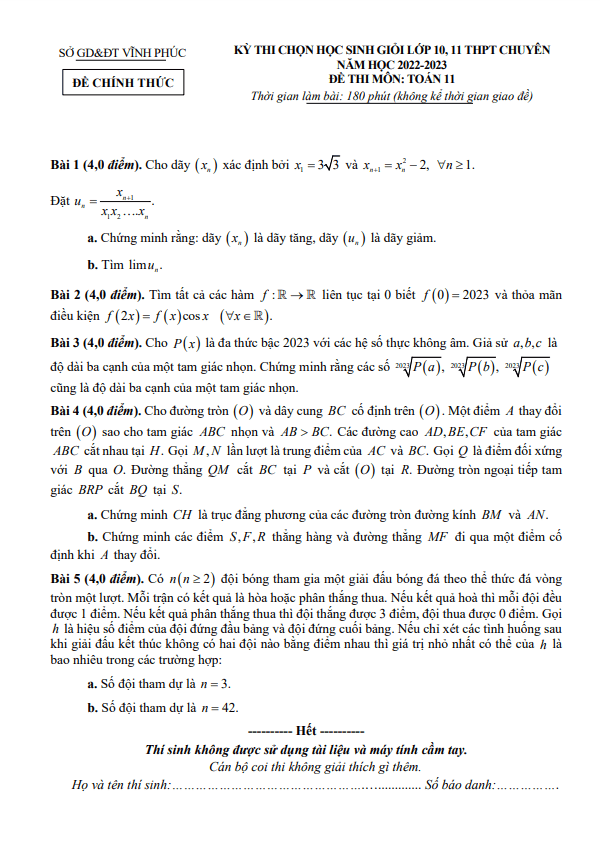 de hoc sinh gioi lop 11 mon toan chuyen nam 2022 2023 so gd dt vinh phuc d