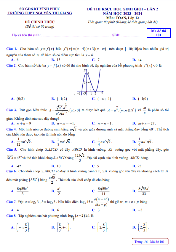 de hoc sinh gioi lop 12 mon toan lan 2 nam 2023 2024 truong thpt nguyen thi giang vinh phuc d