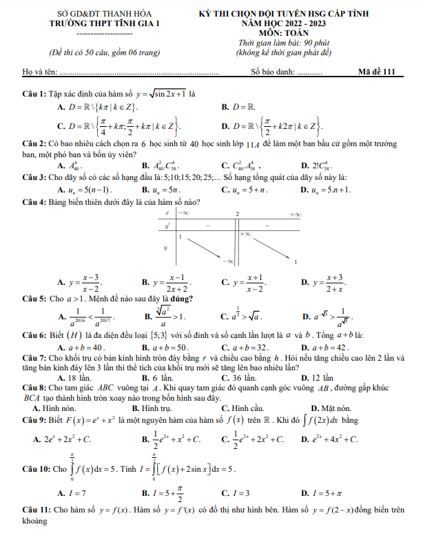 de hoc sinh gioi lop 12 mon toan nam 2022 2023 truong thpt tinh gia 1 thanh hoa d