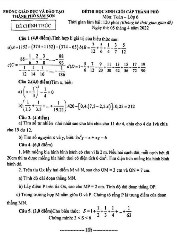 de hoc sinh gioi lop 6 mon toan nam 2021 2022 phong gd dt sam son thanh hoa d
