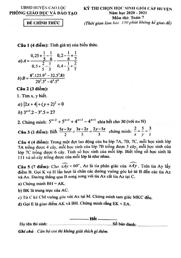 Đề học sinh giỏi lớp 7 môn Toán năm 2020 2021 phòng GD ĐT Cao Lộc Lạng Sơn 2 de hoc sinh gioi lop 7 mon toan nam 2020 2021 phong gd dt cao loc lang son d