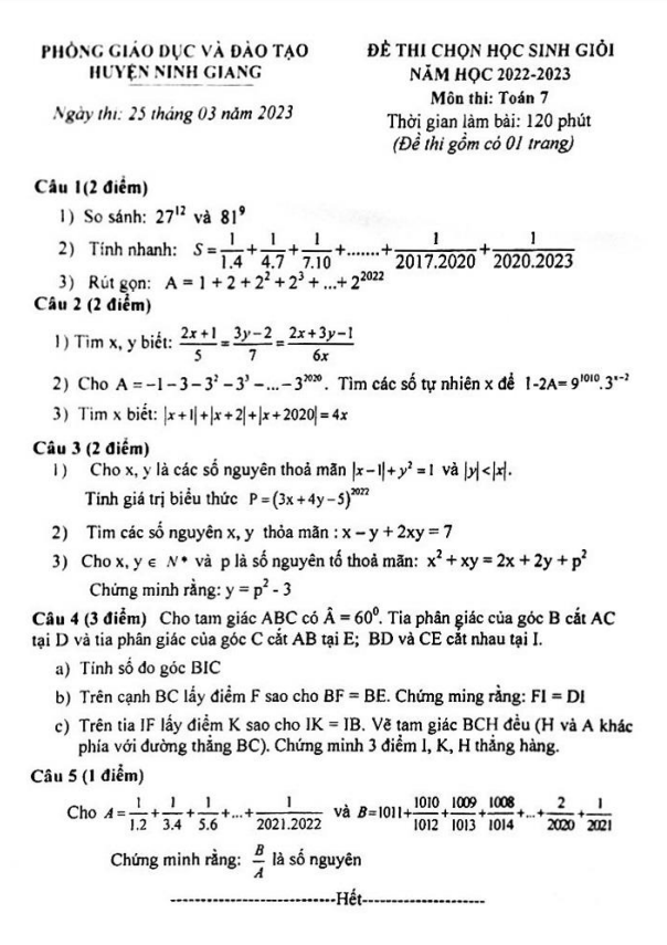 de hoc sinh gioi lop 7 mon toan nam 2022 2023 phong gd dt ninh giang hai duong d