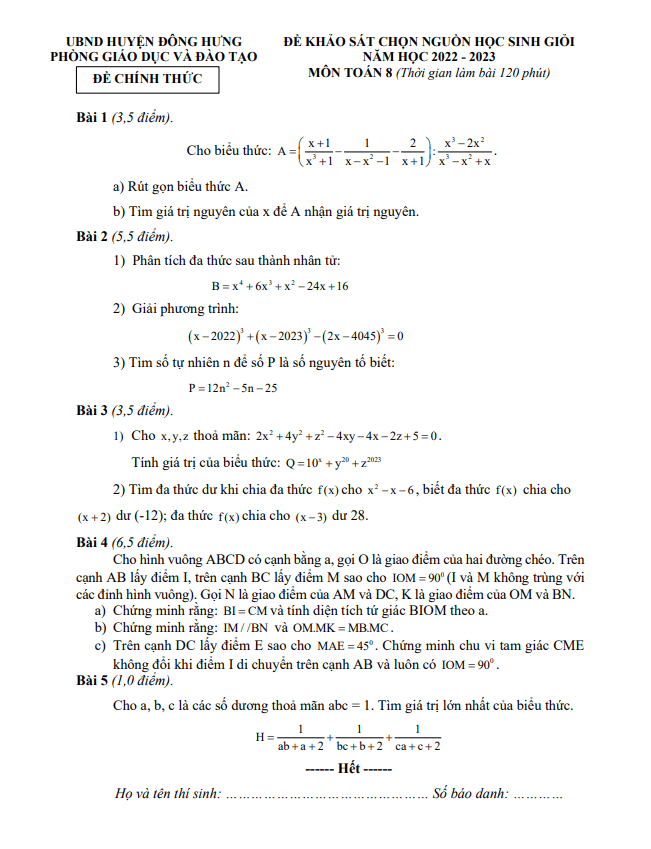 de hoc sinh gioi lop 8 mon toan nam 2022 2023 phong gd dt dong hung thai binh d