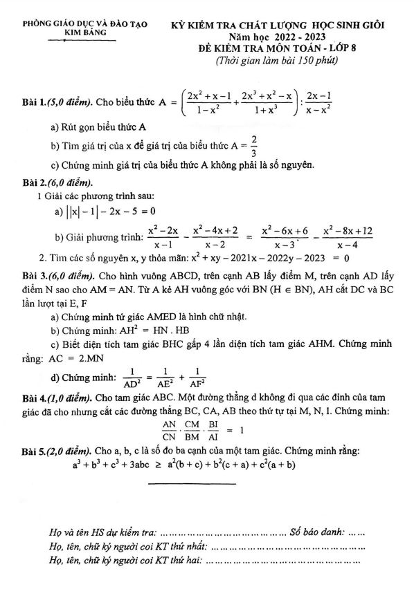 Đề học sinh giỏi lớp 8 môn Toán năm 2022 2023 phòng GD ĐT Kim Bảng Hà Nam 2 de hoc sinh gioi lop 8 mon toan nam 2022 2023 phong gd dt kim bang ha nam d