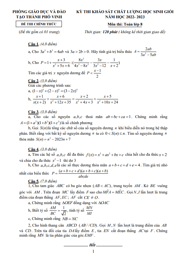 de hoc sinh gioi lop 8 mon toan nam 2022 2023 phong gd dt thanh pho vinh nghe an d