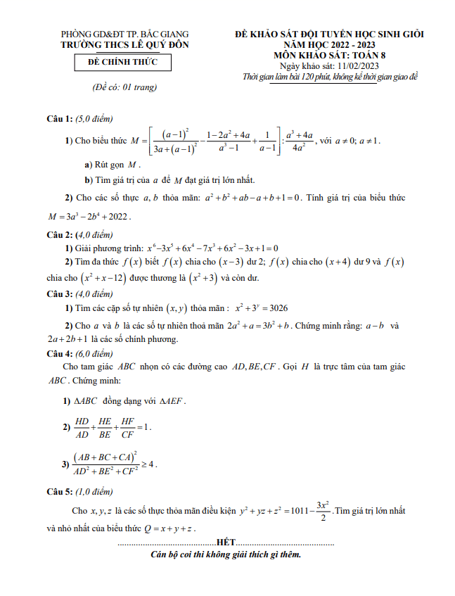de hoc sinh gioi lop 8 mon toan nam 2022 2023 truong thcs le quy don bac giang d