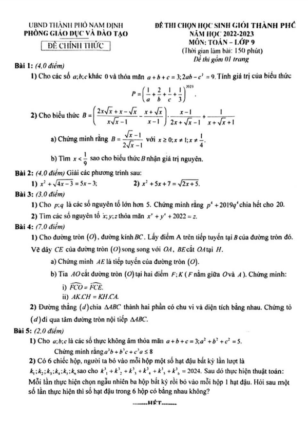 Đề học sinh giỏi lớp 9 môn Toán năm 2022 2023 phòng GD ĐT thành phố Nam Định 3 de hoc sinh gioi lop 9 mon toan nam 2022 2023 phong gd dt thanh pho nam dinh d