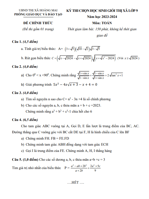 de hoc sinh gioi lop 9 mon toan nam 2023 2024 phong gd dt hoang mai nghe an d