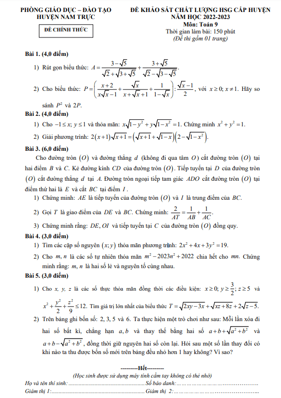 de hsg cap huyen lop 9 mon toan nam 2022 2023 phong gd dt nam truc nam dinh d