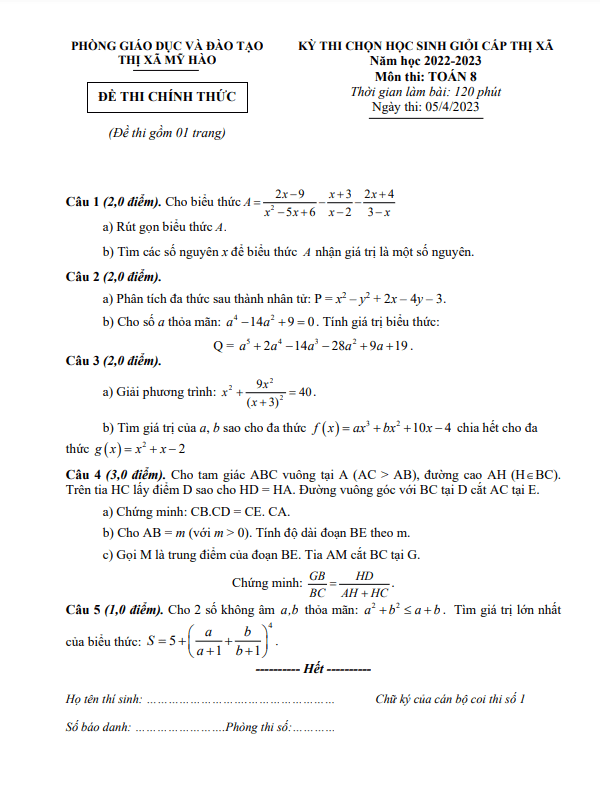 de hsg cap thi xa lop 8 mon toan nam 2022 2023 phong gd dt my hao hung yen d