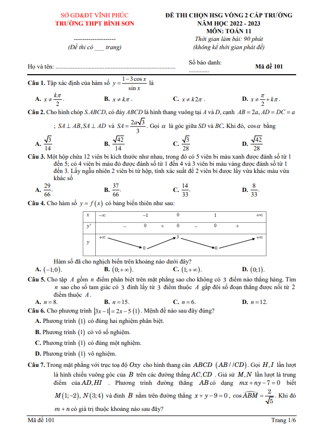 de hsg cap truong lop 11 mon toan vong 2 nam 2022 2023 truong thpt binh son vinh phuc d