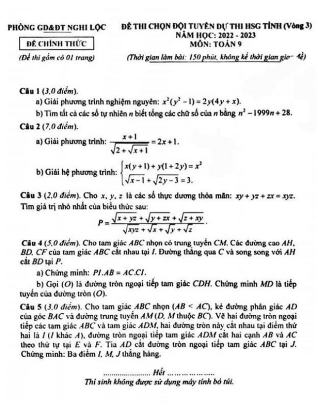 de hsg lop 9 mon toan vong 3 nam 2022 2023 phong gd dt nghi loc nghe an d