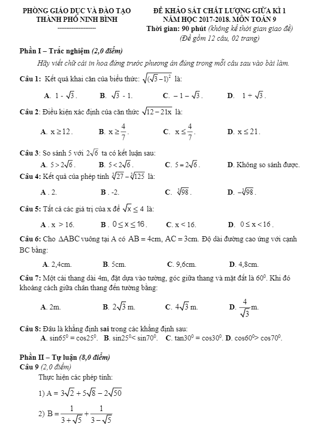 Đề khảo sát chất lượng giữa học kì 1 (HK1) năm học 2017 2018 lớp 9 môn Toán phòng GD và ĐT thành phố Ninh Bình 2 de khao sat chat luong giua hoc ki 1 hk1 nam hoc 2017 2018 lop 9 mon toan phong gd va dt thanh pho ninh binh d