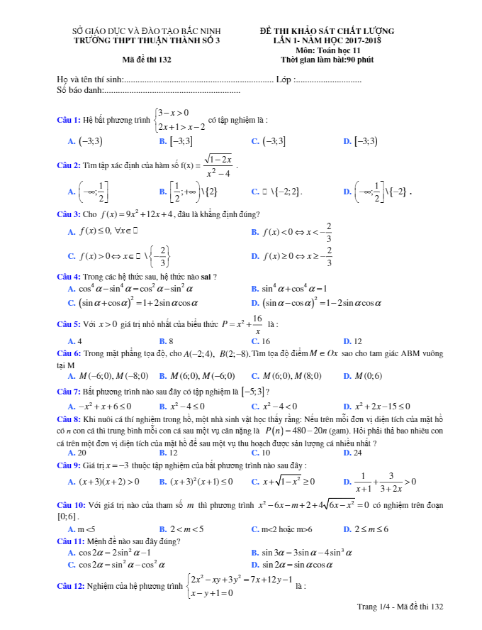 de khao sat chat luong lan 1 nam hoc 2017 2018 lop 11 mon toan truong thpt thuan thanh 3 bac ninh d