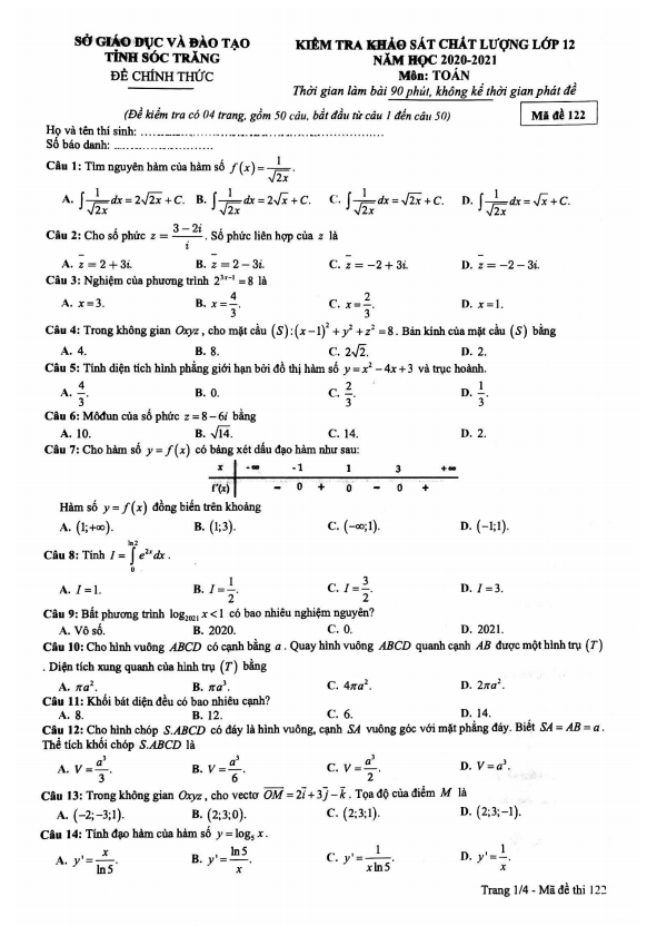 de khao sat chat luong lop 12 mon toan nam 2020 2021 so gd dt soc trang d