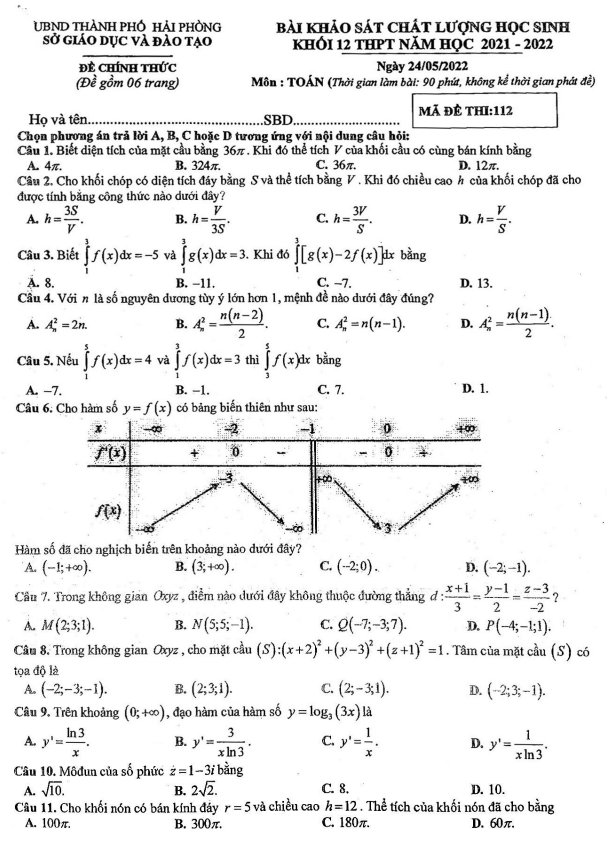 de khao sat chat luong lop 12 mon toan nam 2021 2022 so gd dt hai phong d