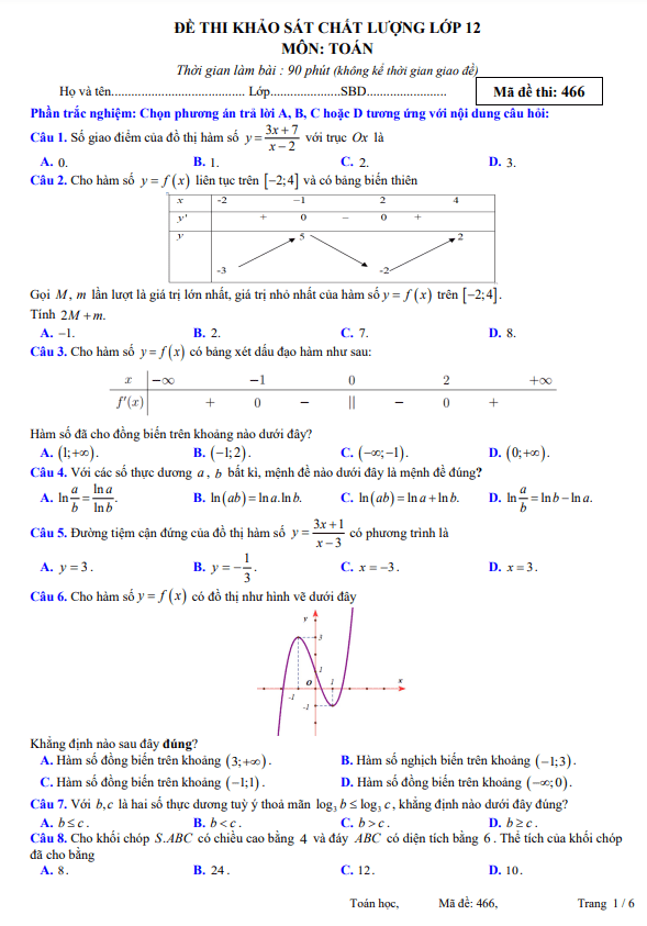 de khao sat chat luong lop 12 mon toan nam 2023 2024 truong thpt kien thuy hai phong d