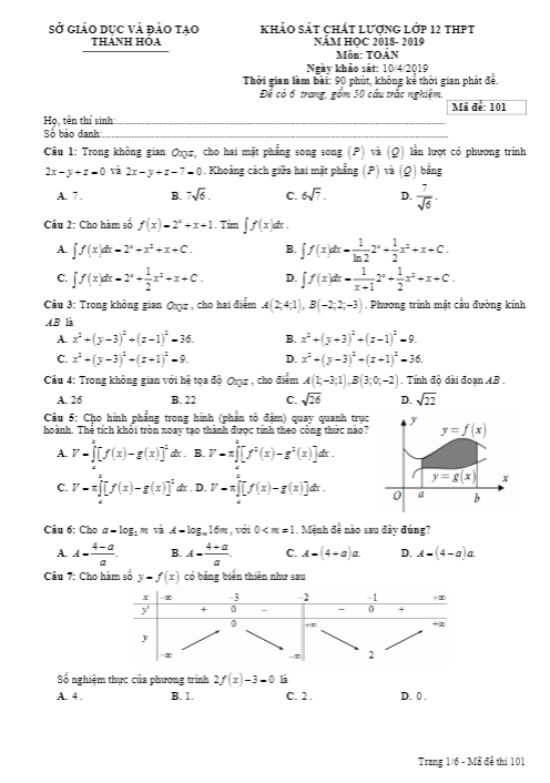 de khao sat chat luong lop 12 mon toan nam hoc 2018 2019 so gd dt thanh hoa d