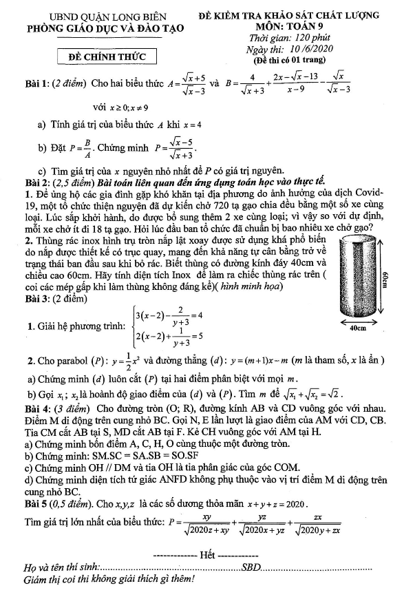 de khao sat chat luong lop 9 mon toan nam 2019 2020 phong gd dt long bien ha noi d