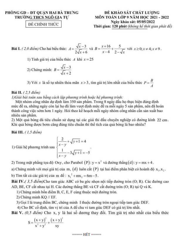 Đề khảo sát chất lượng lớp 9 môn Toán năm 2021 2022 trường THCS Ngô Gia Tự Hà Nội 1 de khao sat chat luong lop 9 mon toan nam 2021 2022 truong thcs ngo gia tu ha noi d