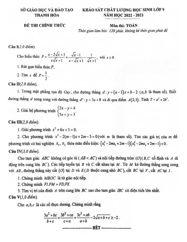 de khao sat chat luong lop 9 mon toan nam 2022 2023 so gd dt thanh hoa d