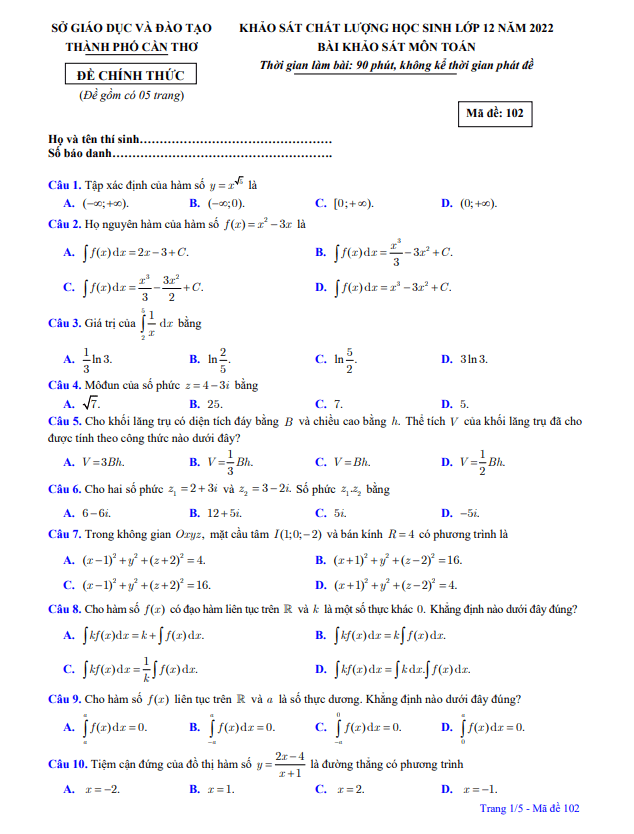 de khao sat chat luong mon toan nam 2022 so gd dt can tho d