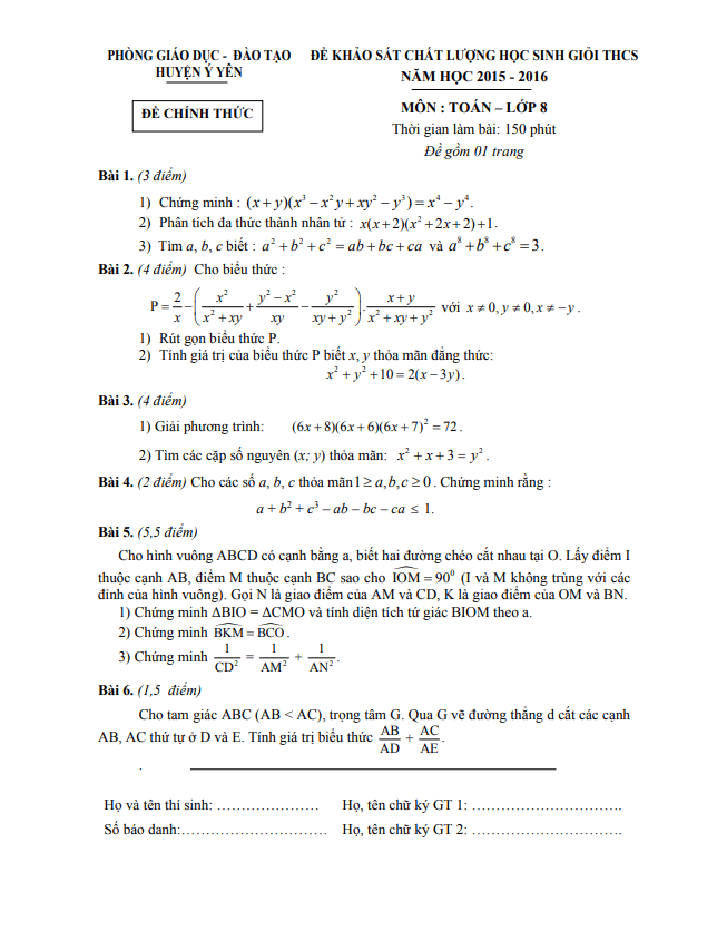 de khao sat hsg lop 8 mon toan nam 2015 2016 phong gd dt y yen nam dinh d